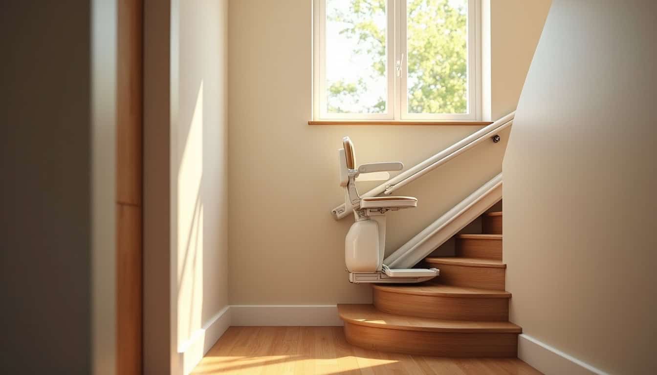 Monte-escalier installé dans une maison à Magnac-Bourg, vu de l