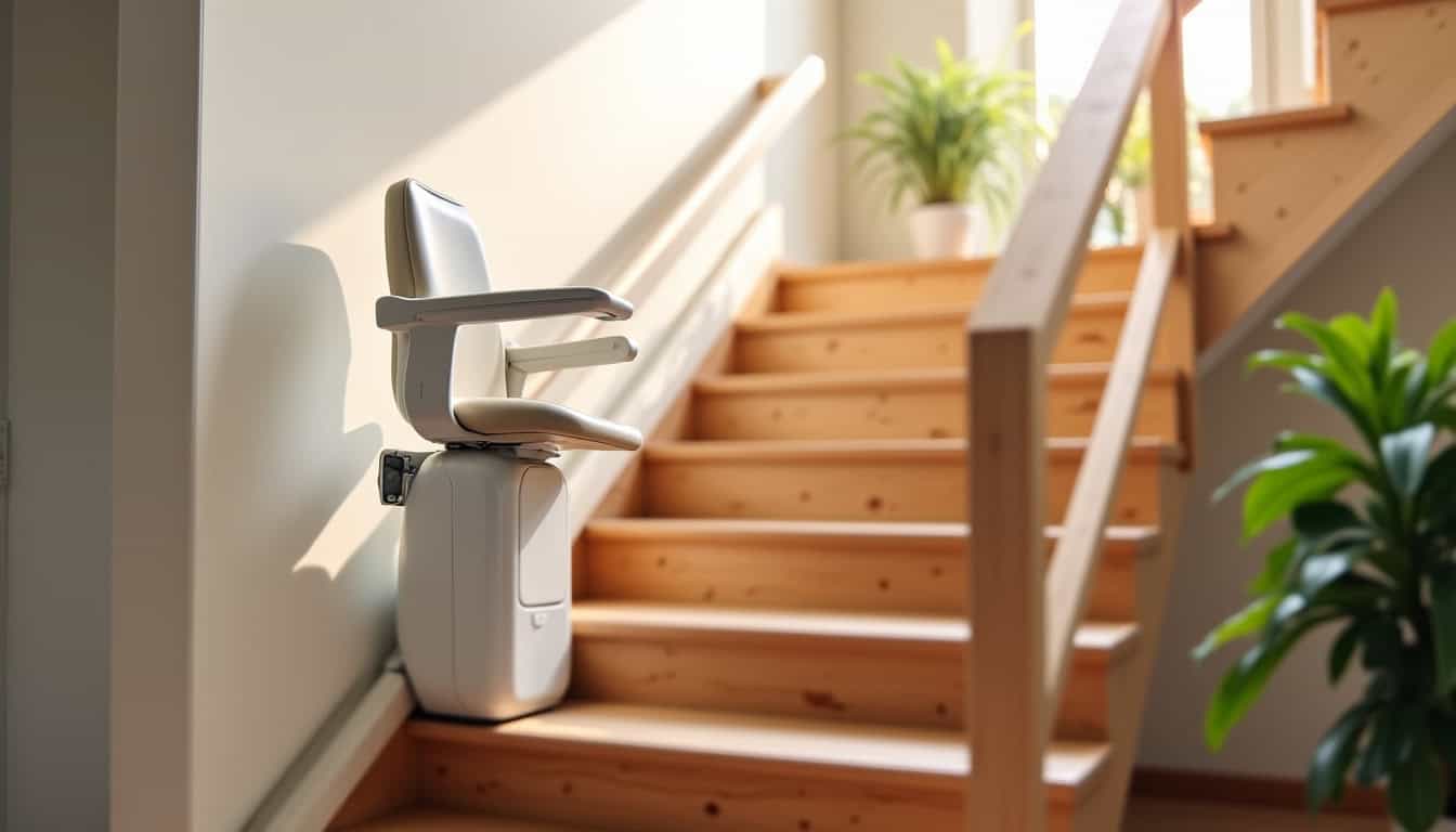 Monte-escalier installé dans une maison à Plaine-Haute, vue intérieure d