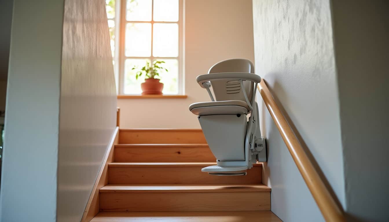 Monte-escalier installé dans une maison à Ploumoguer, intégré harmonieusement à l’intérieur