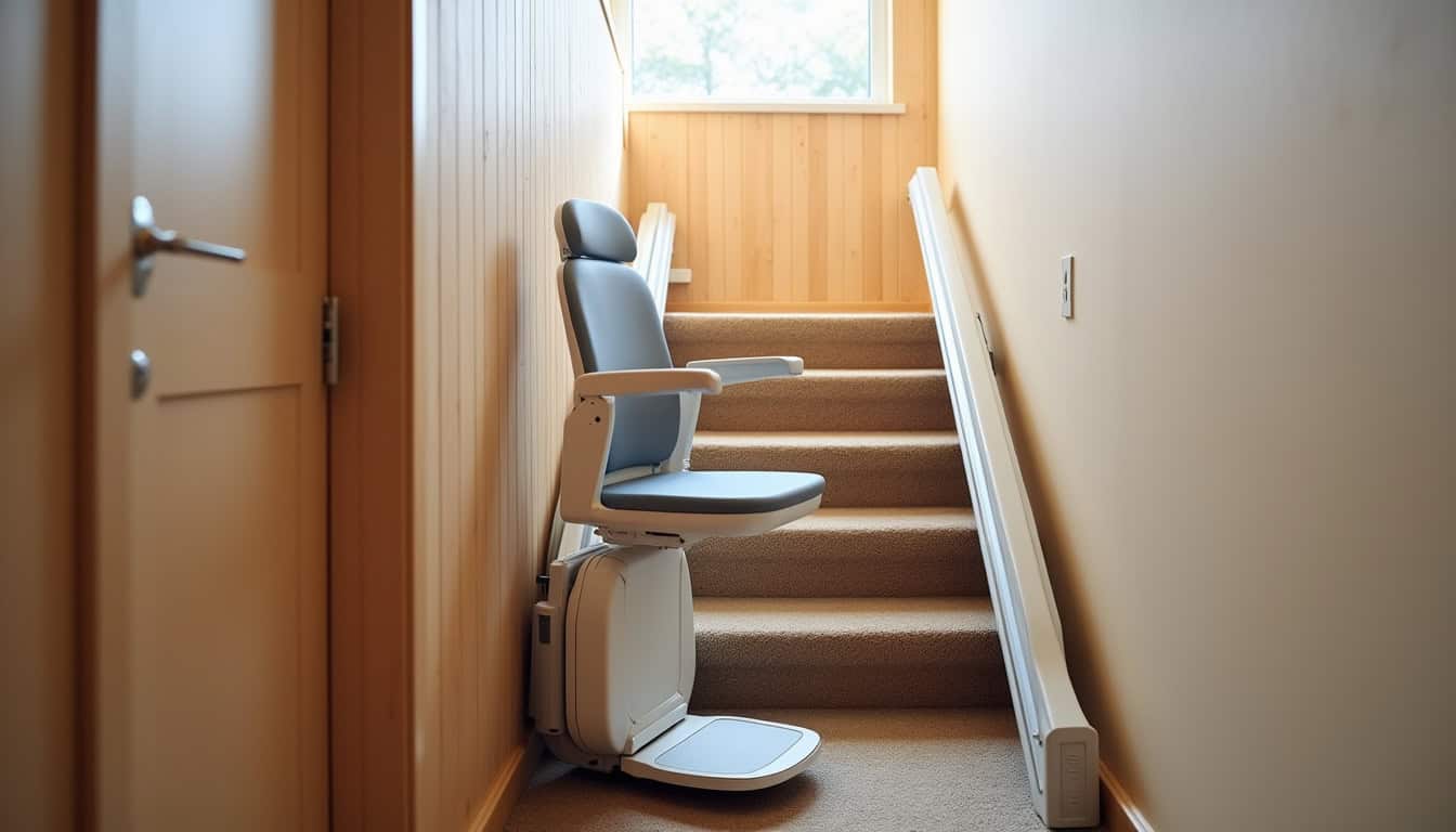 Monte-escalier installé dans une maison à Priay avec escalier droit