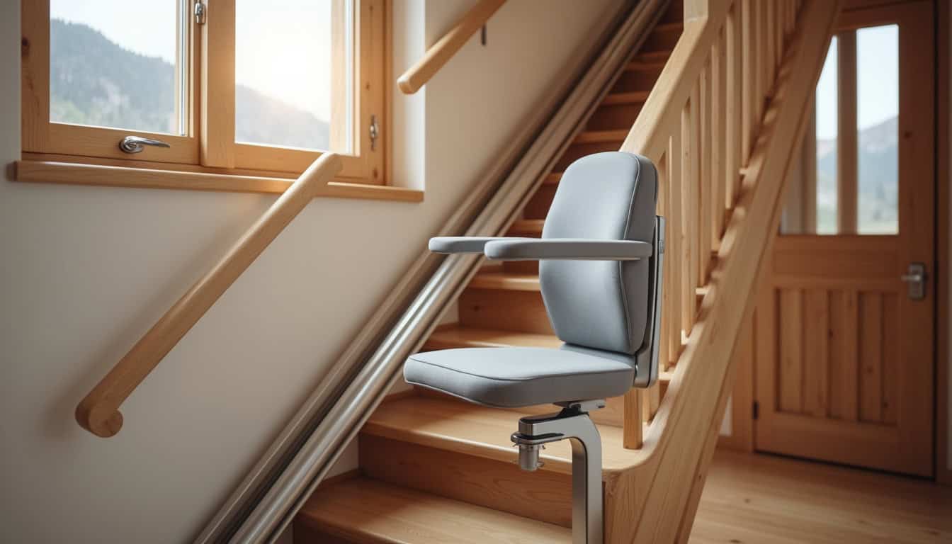 Monte-escalier installé dans une maison à Saint-Jeoire, escalier intérieur droit avec siège ergonomique