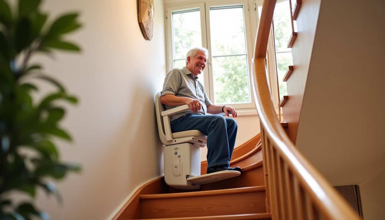 Monte-escalier installé dans une maison à Sissonne, facilitant l