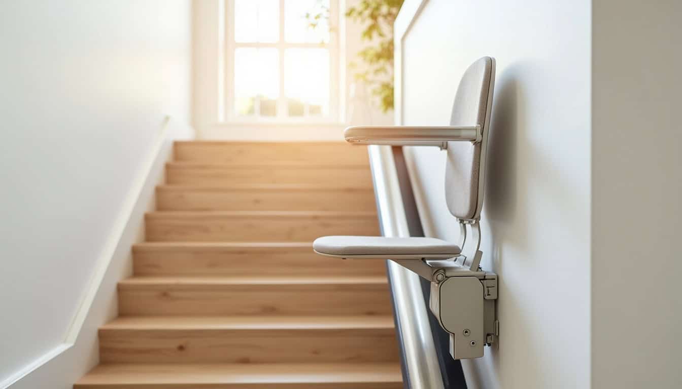 Monte-escalier installé dans une maison à Taverny avec escalier droit