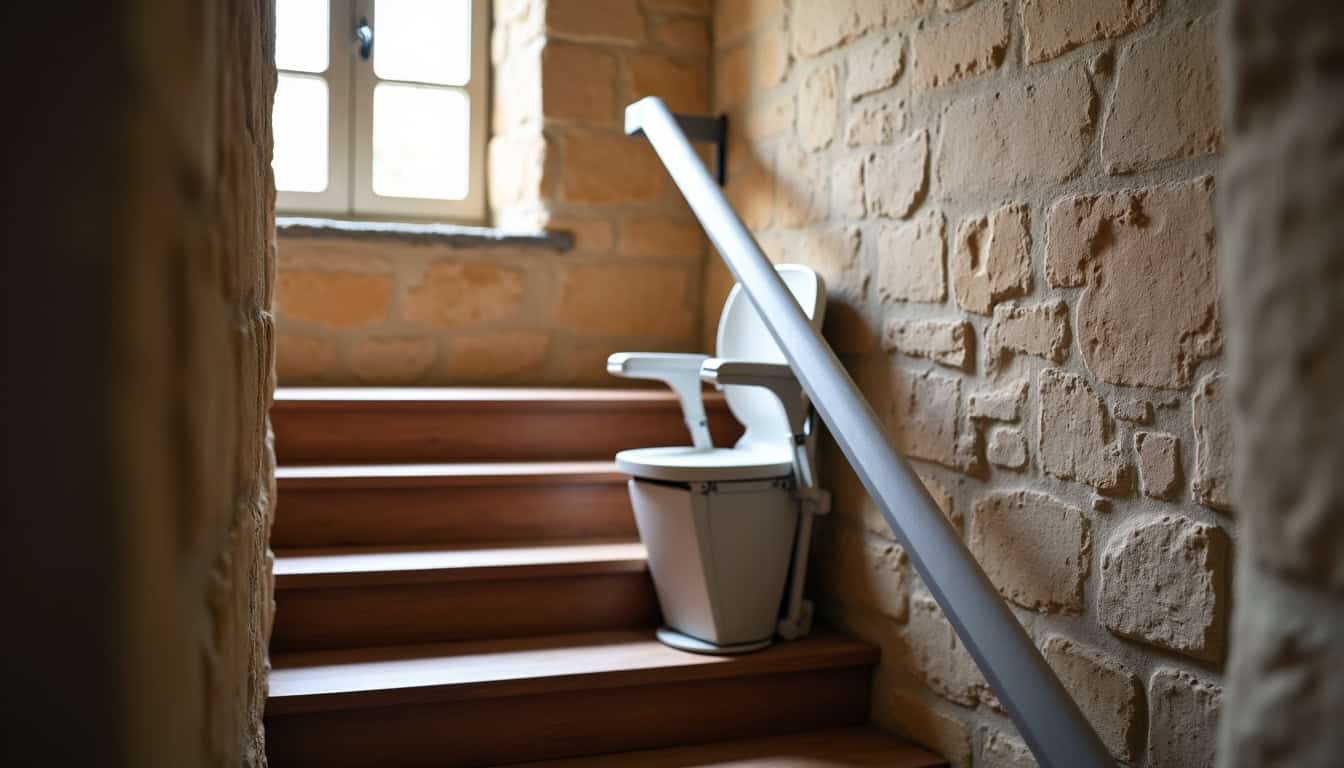 Monte-escalier installé dans une maison ancienne à Paimpont
