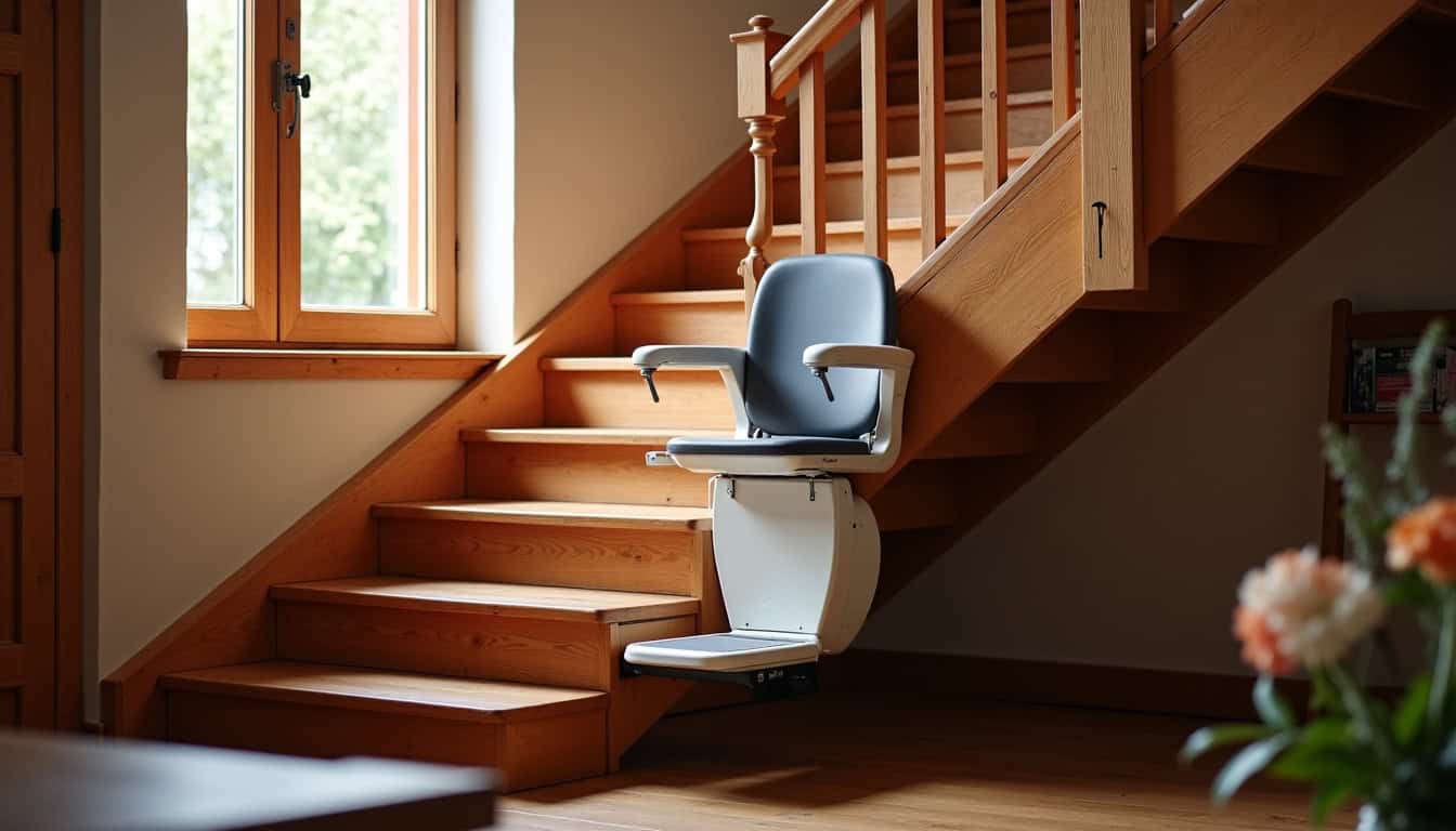Monte-escalier installé dans une maison ancienne en Savoie, montrant l