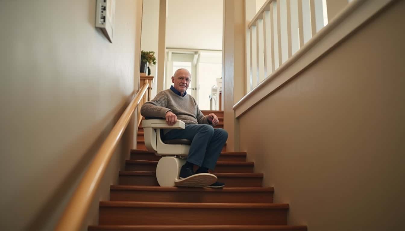 Monte-escalier installé dans une maison avec intégration discrète au décor intérieur
