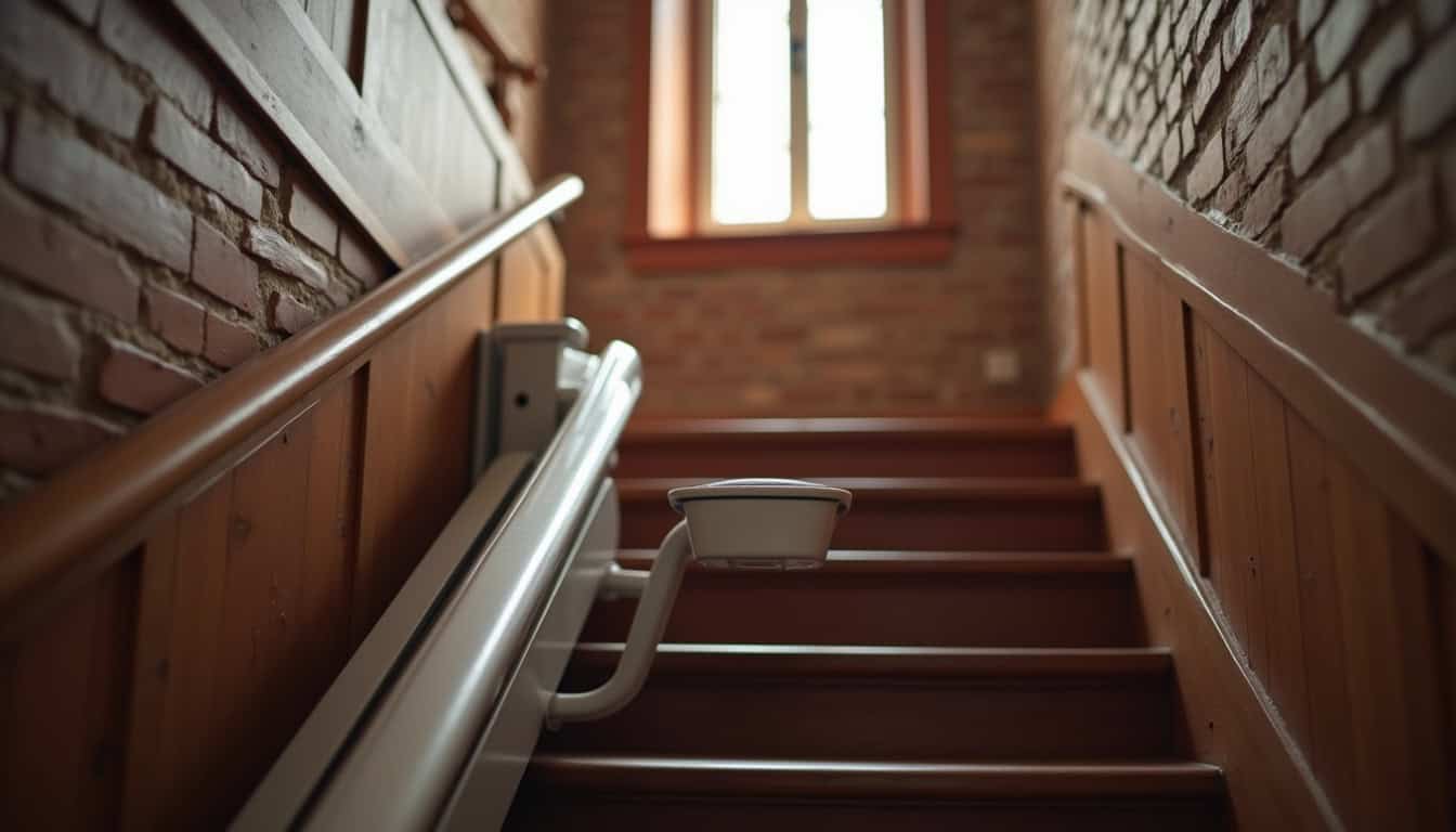 Monte-escalier installé dans une maison en briques à Ascoux