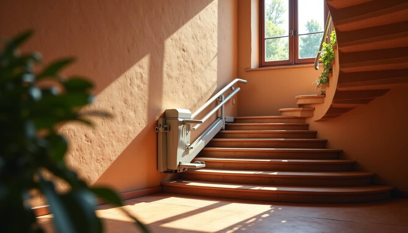Monte-escalier installé dans une maison provençale en pierre à Mirabeau