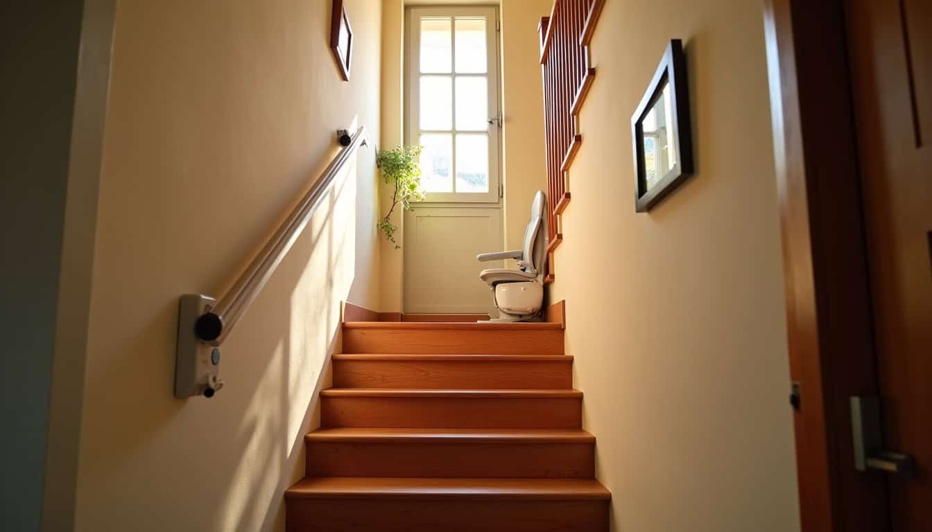 Monte-escalier installé dans une maison traditionnelle à Condom, vue d