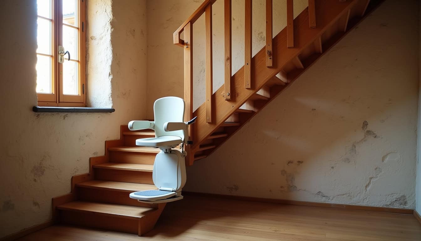 Monte-escalier installé dans une maison traditionnelle à Oradour-sur-Glane