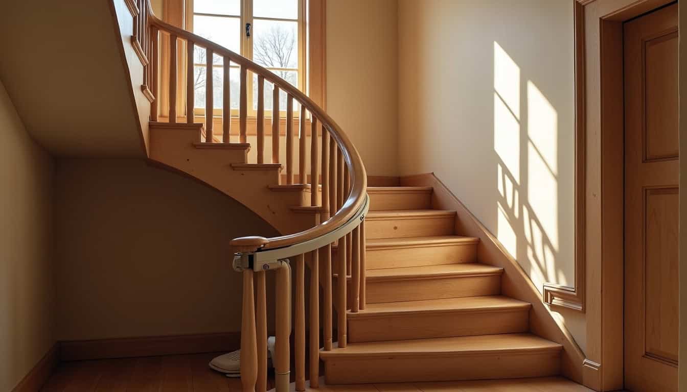 Monte-escalier installé dans une maison traditionnelle de Lannion, vue intérieure de l