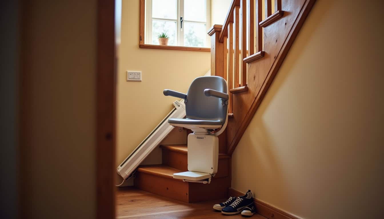 Monte-escalier installé dans une maison traditionnelle de Miniac-Morvan