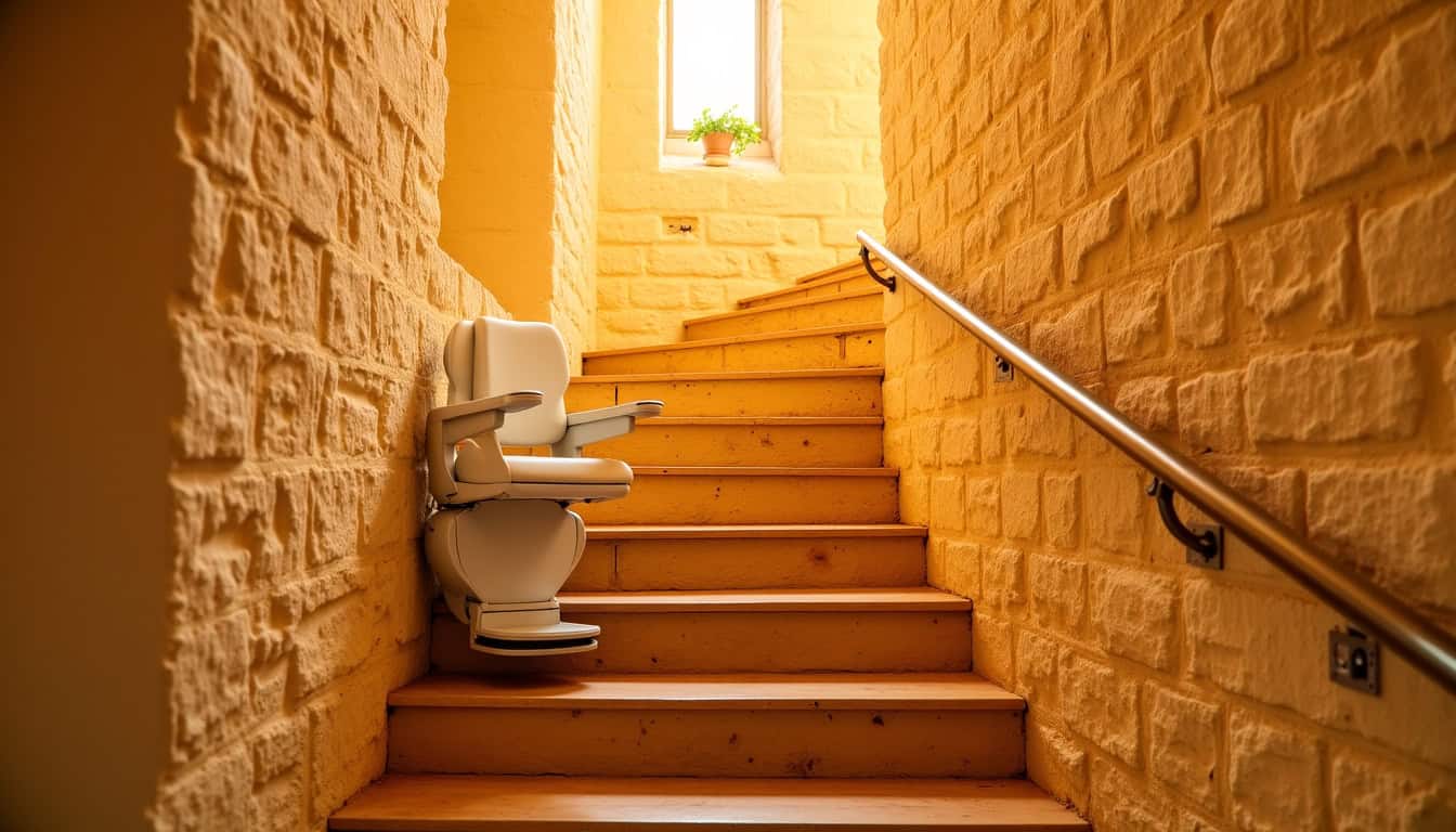 Monte-escalier installé dans une maison traditionnelle en tuffeau à Saint-Martin-la-Pallu