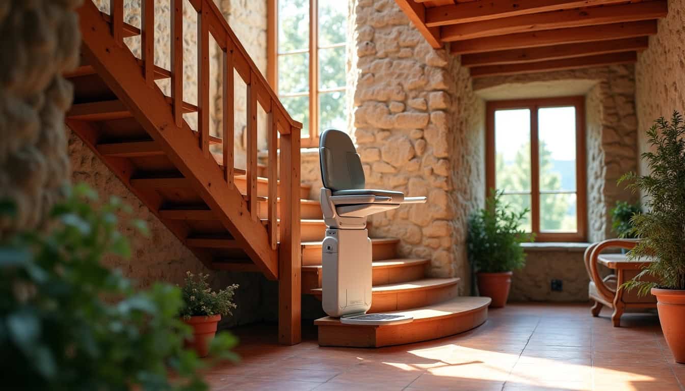 Monte-escalier installé dans une maison type limousine à Cognac-la-Forêt