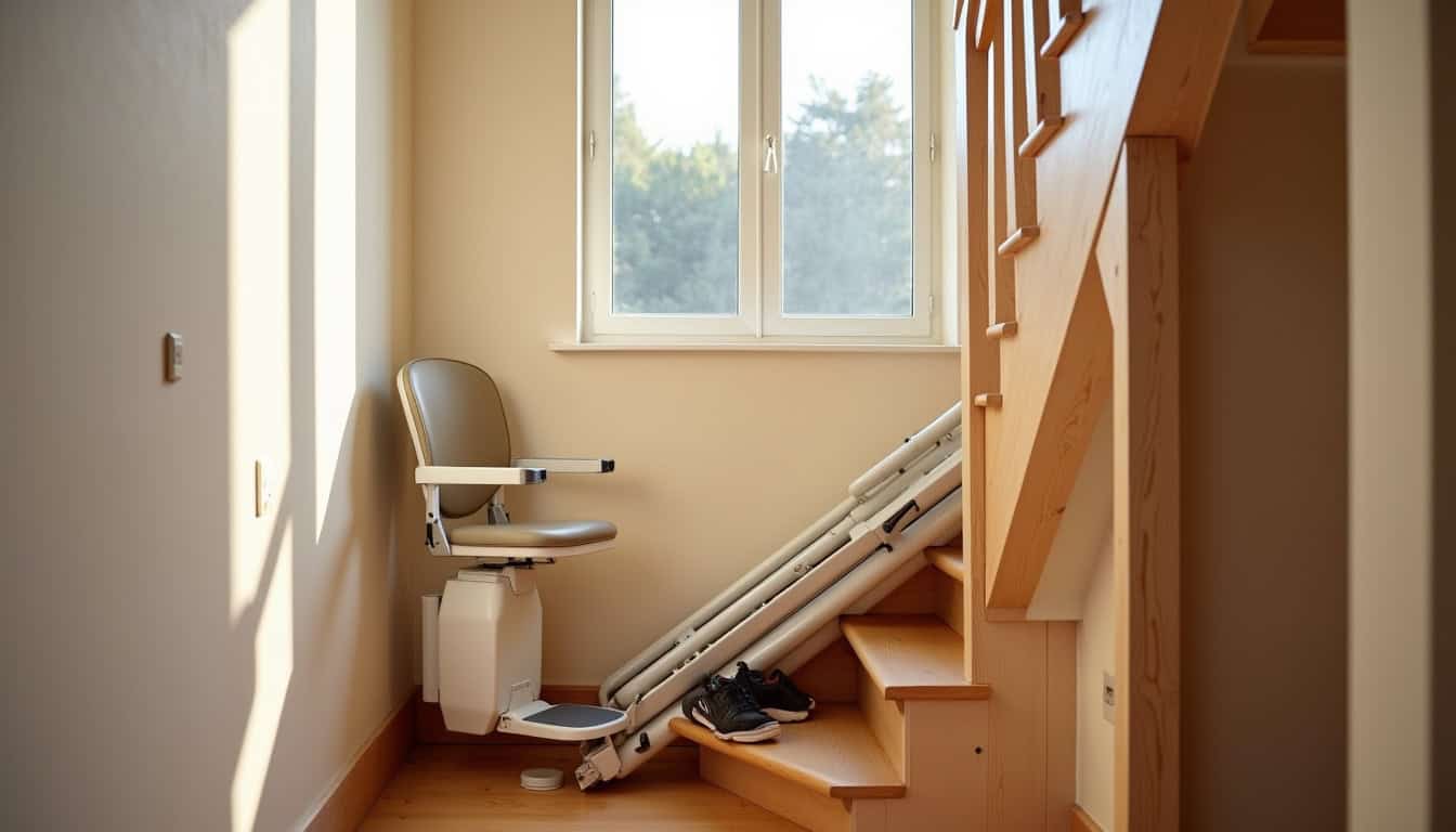 Monte-escalier installé dans une maison typique de Verneuil-en-Halatte avec escalier droit