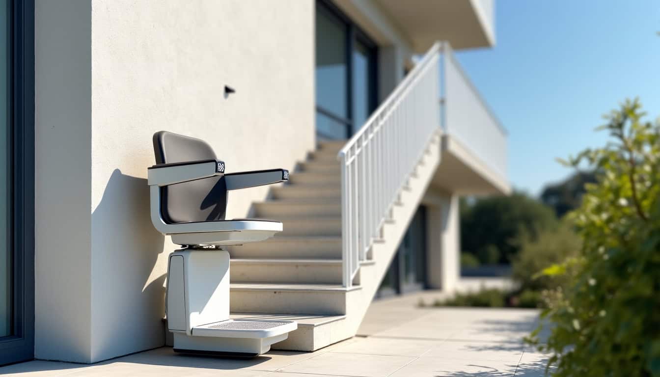 Monte-escalier installé sur la façade d’une maison moderne à Niort