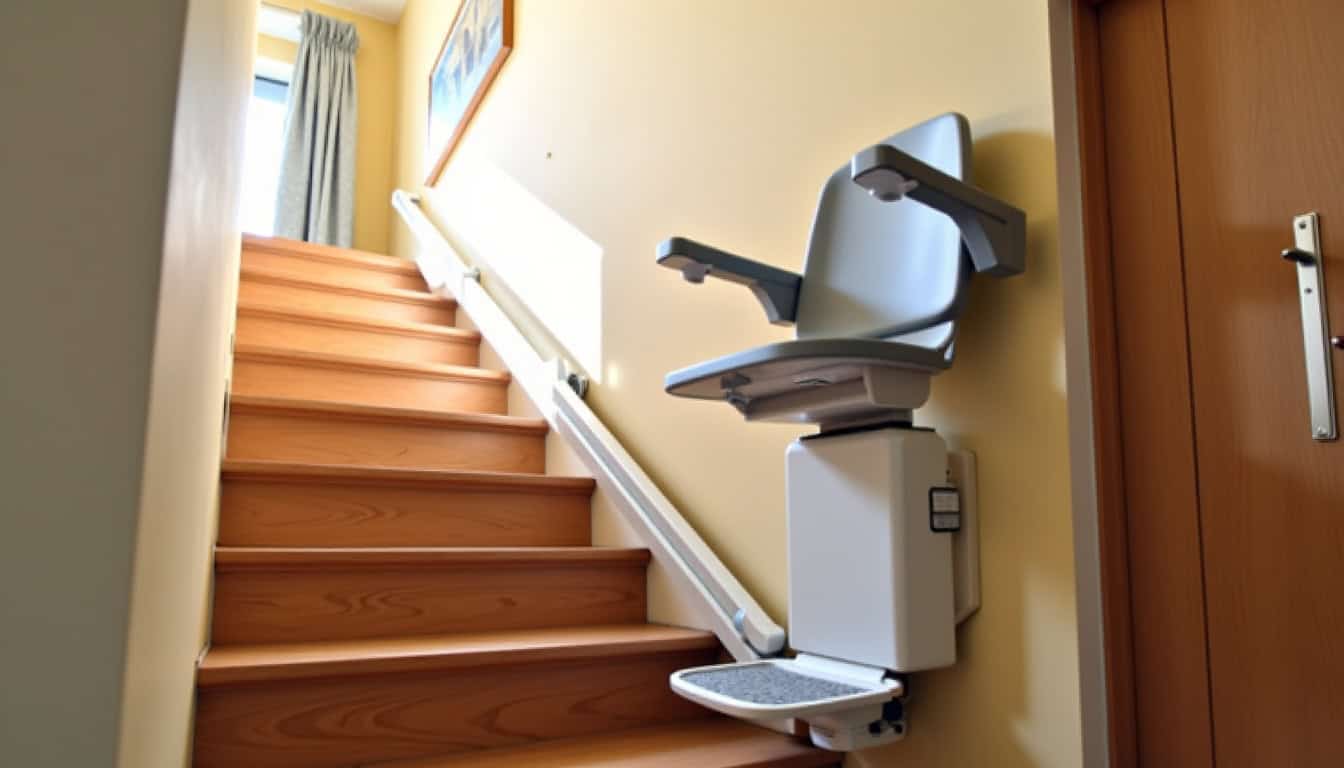 Monte-escalier installé sur un escalier droit dans une habitation de Vic-en-Bigorre