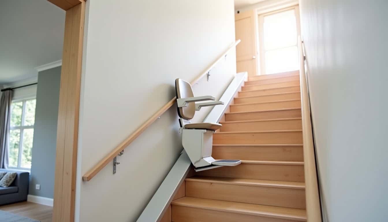 Monte-escalier installé sur un escalier droit dans une maison à Val de Briey