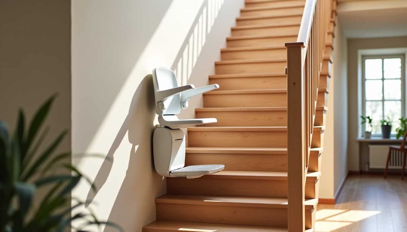 Monte-escalier installé sur un escalier étroit dans une maison de Sernhac