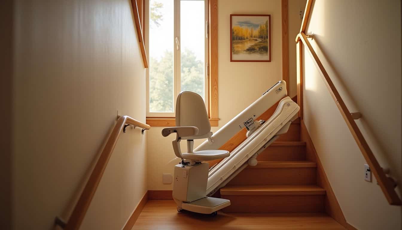 Monte-escalier installé sur un escalier intérieur dans une maison familiale