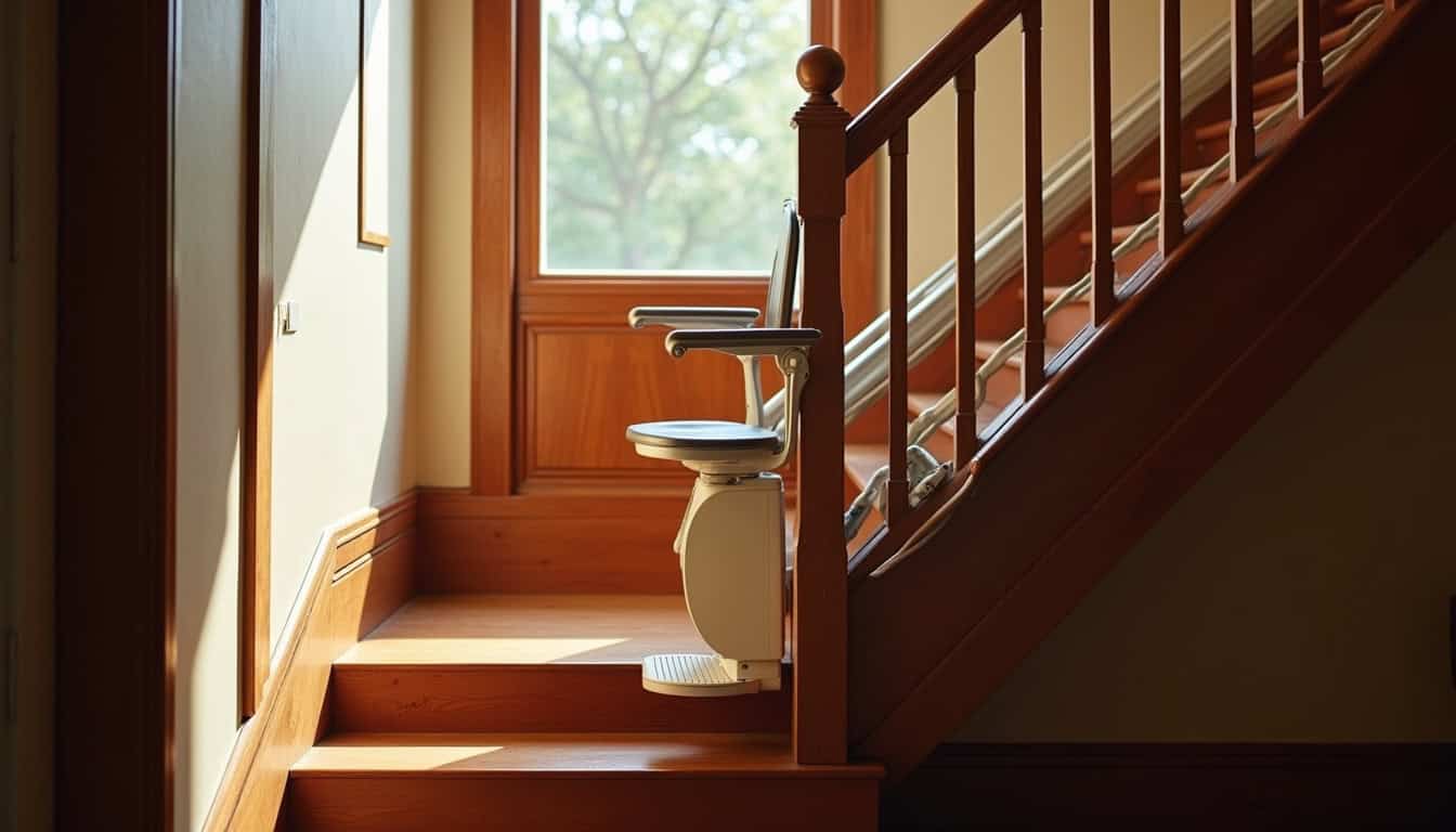 Monte-escalier installé sur un escalier intérieur droit dans une maison ancienne