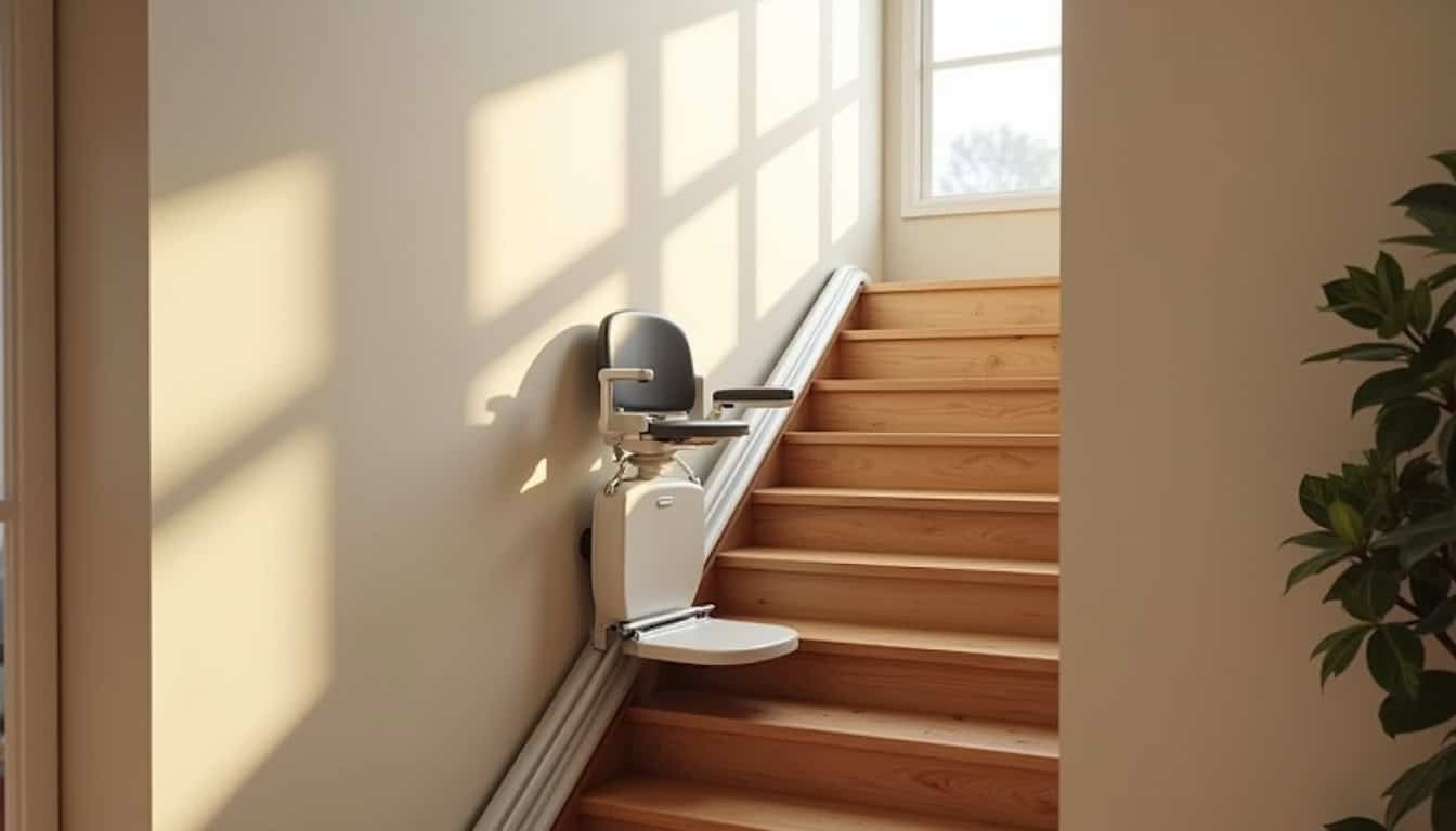 Monte-escalier installé sur un escalier intérieur droit dans une maison