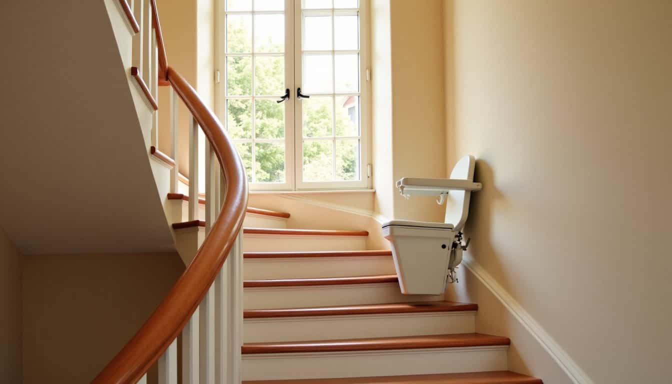 Monte-escalier installé sur un escalier tournant dans une maison à Chantilly