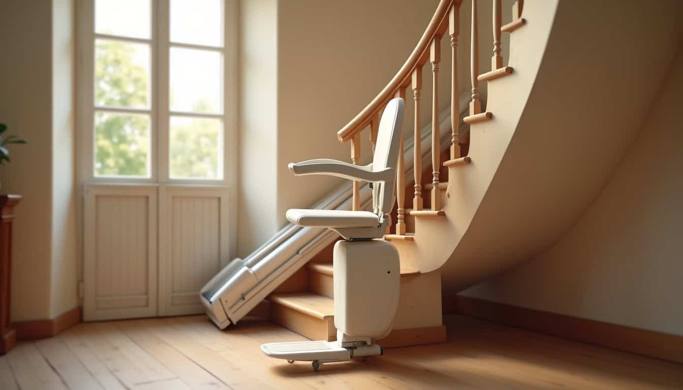 Monte-escalier installé sur un escalier tournant dans une maison à La Boissière-de-Montaigu