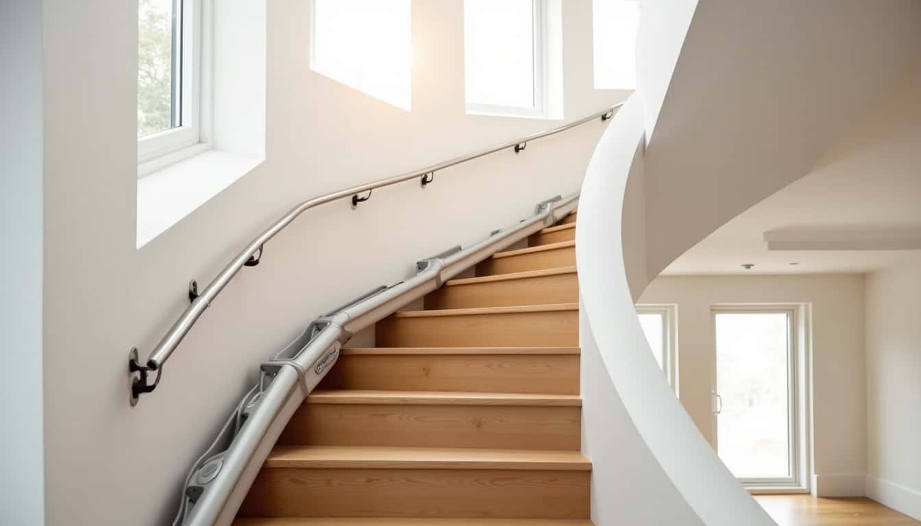 Monte-escalier installé sur un escalier tournant dans une maison à Montardon