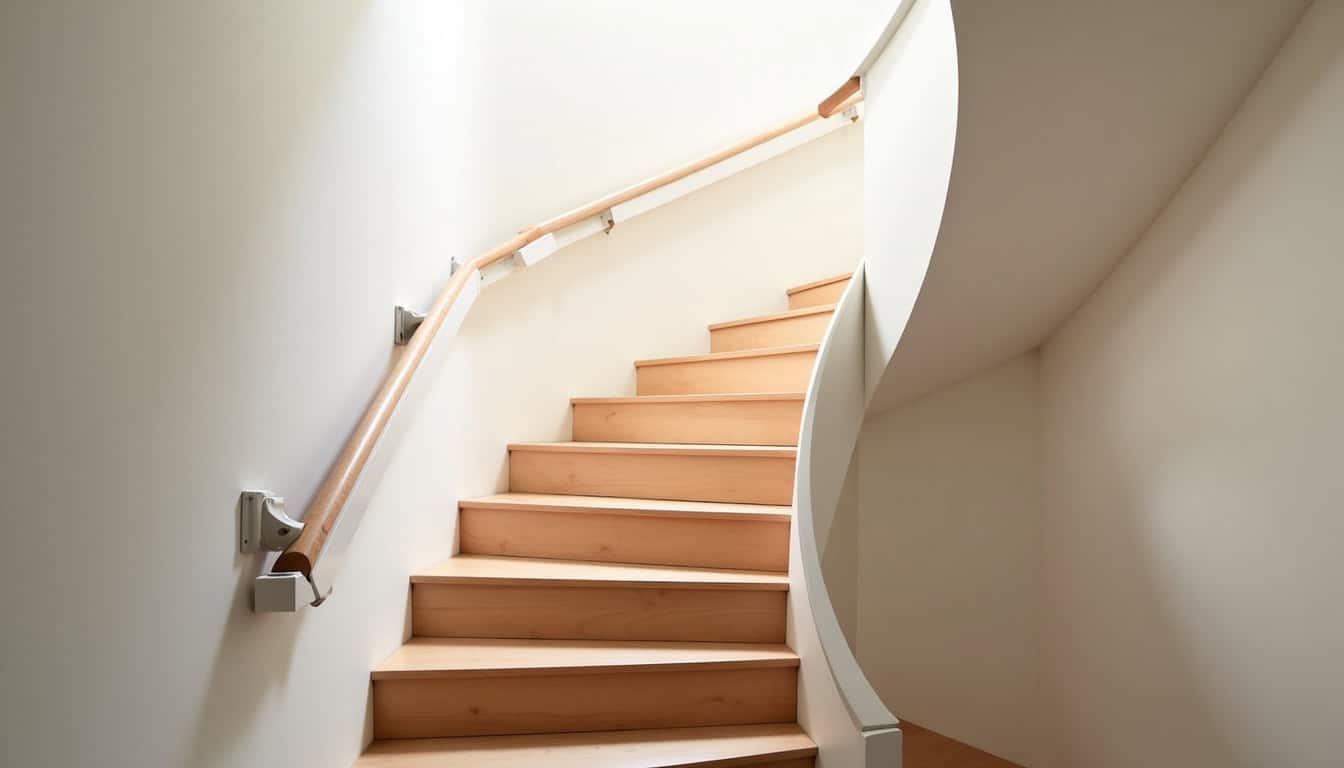 Monte-escalier installé sur un escalier tournant dans une maison de Treize-Vents
