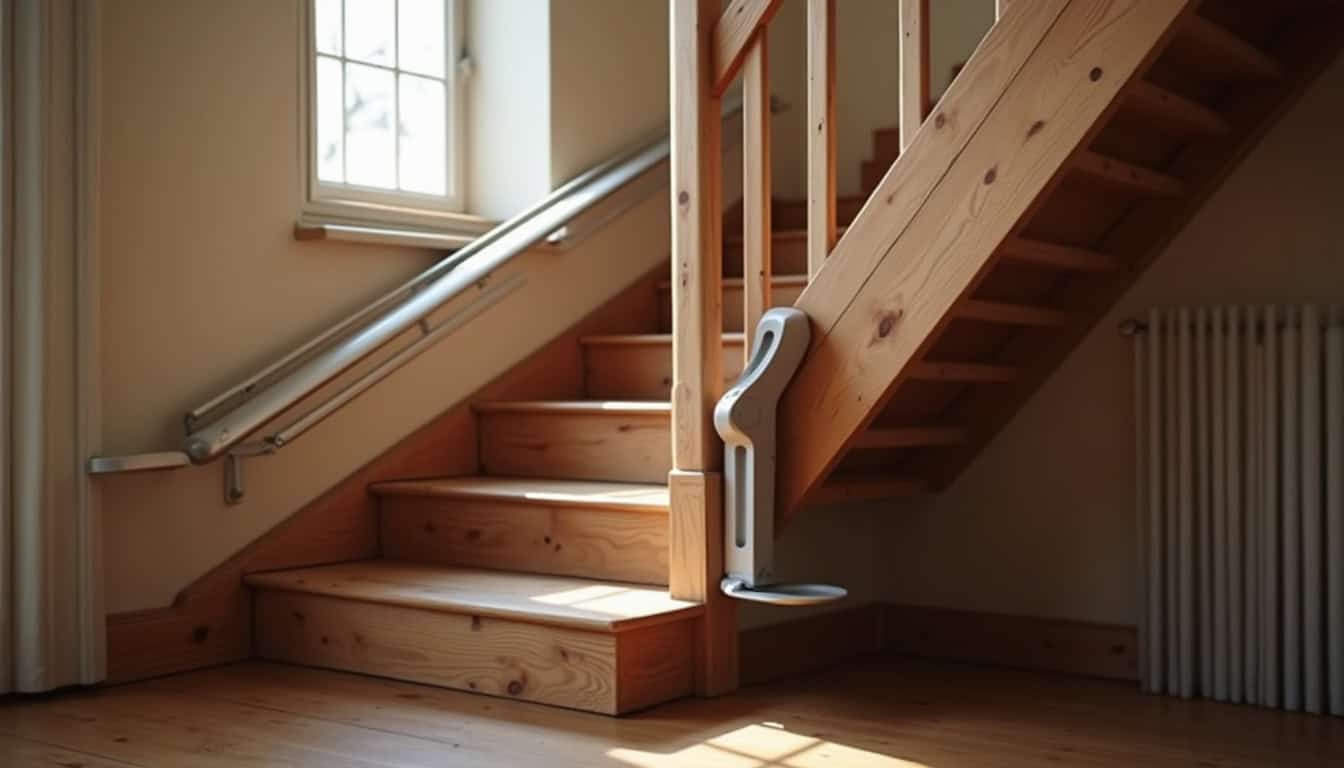 Monte-escalier installé sur un escalier traditionnel à Aron