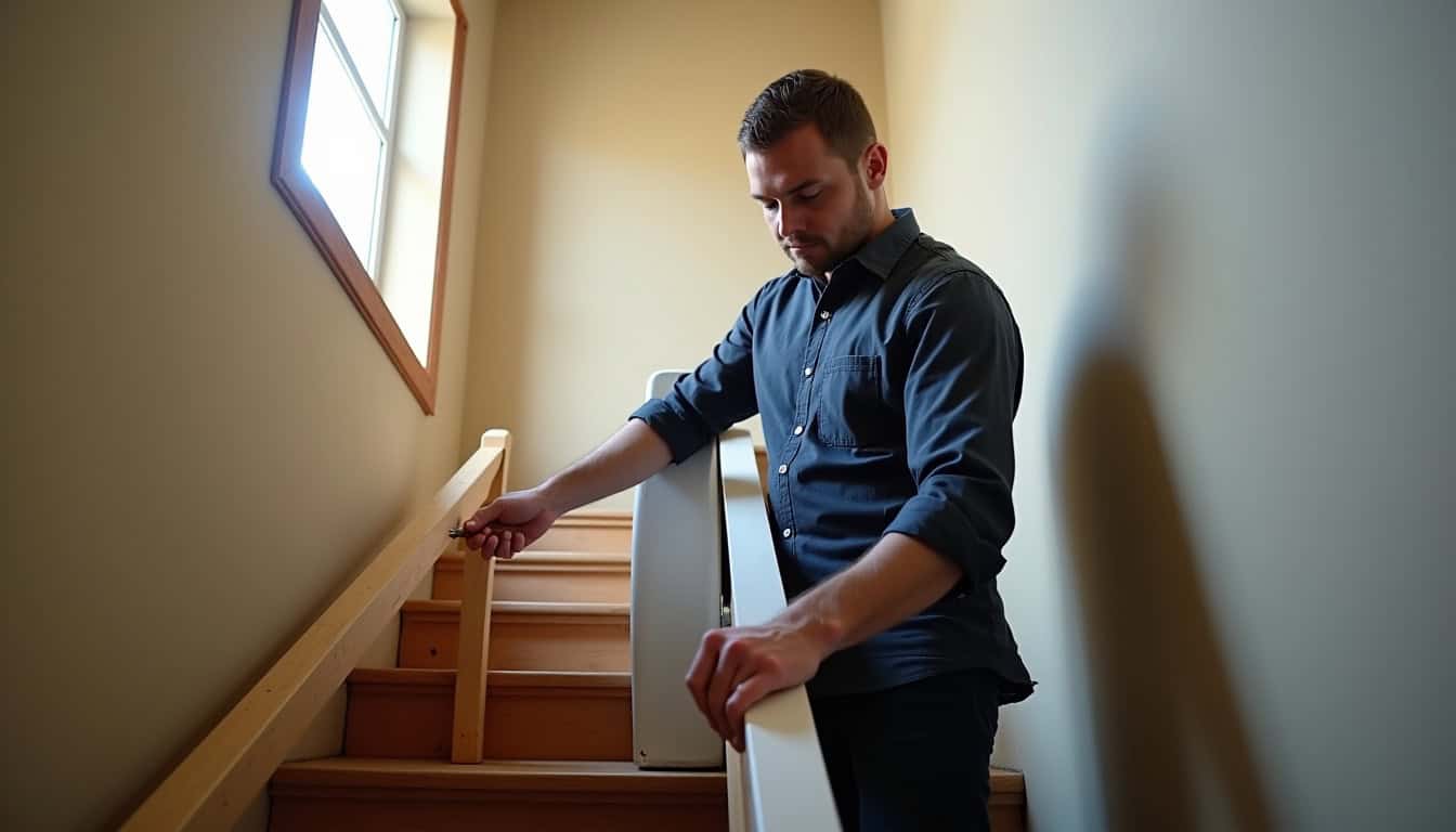 Monte-escalier intérieur en cours d’installation dans une maison de L’Isle-Adam