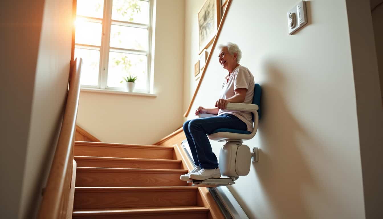 Monte-escalier intérieur en fonctionnement dans une maison à l