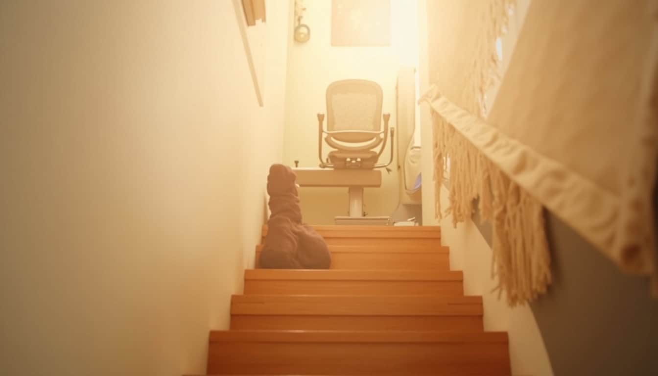 Monte-escalier intérieur en fonctionnement dans une maison à Vermelles
