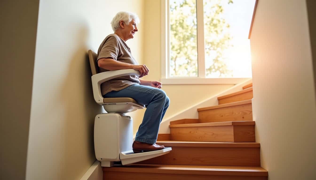 Monte-escalier intérieur installé dans une maison à Le Sel-de-Bretagne