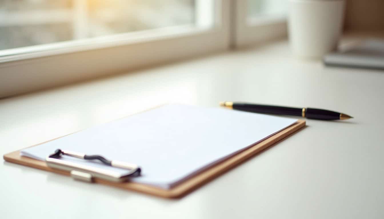 Document administratif posé sur une table avec un stylo et un formulaire de demande d