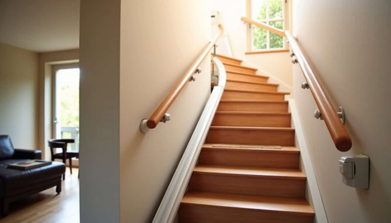 Monte-escalier nouvellement installé, en situation réelle dans une maison à Mulhouse