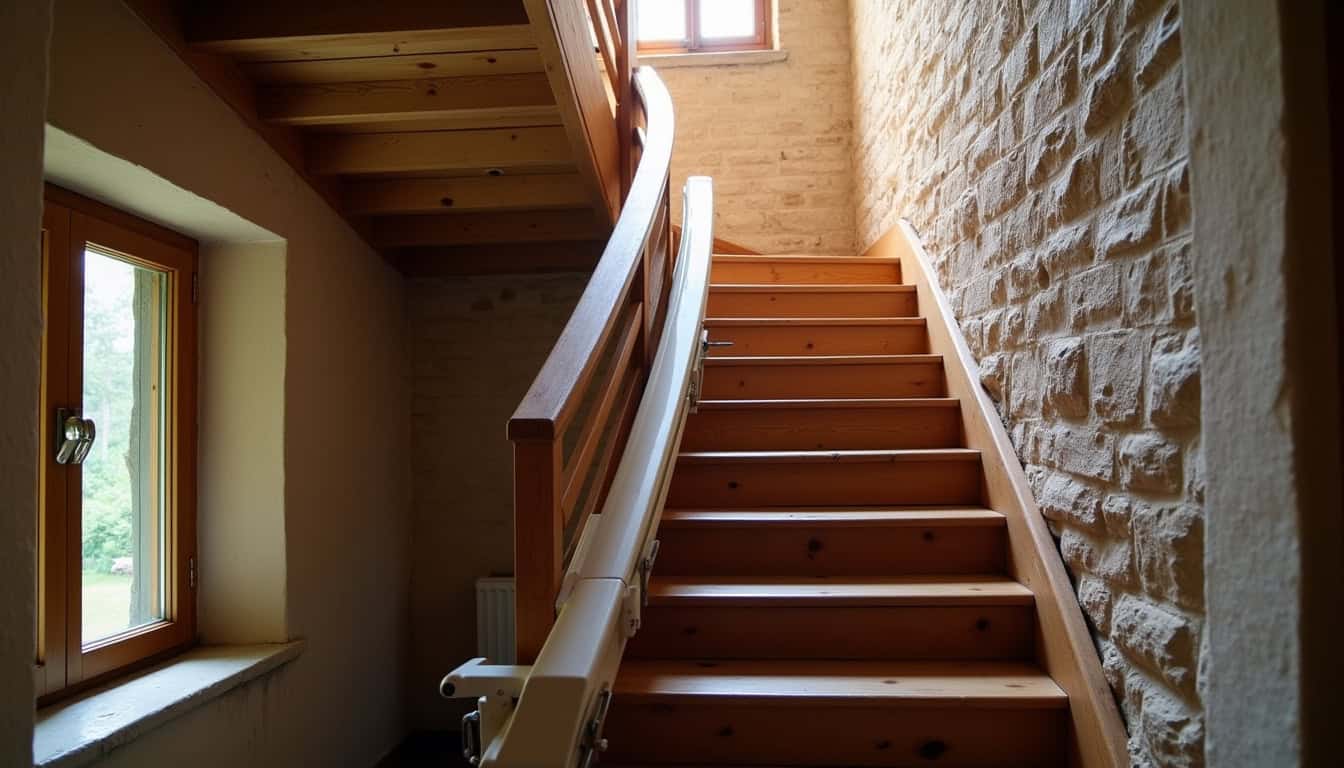 Monte-escalier reconditionné installé dans une maison ancienne à Saint-Divy