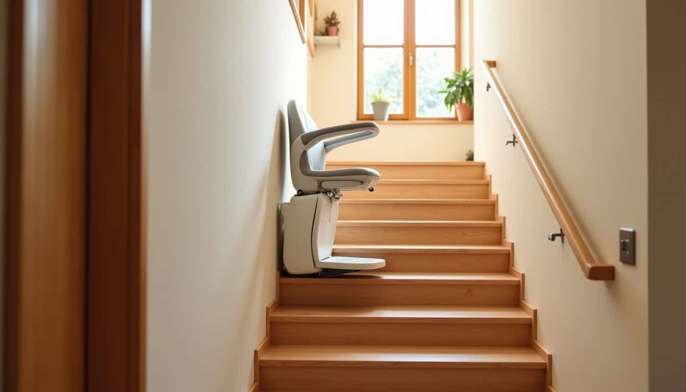 Monte-escalier replié dans un couloir à Rumegies