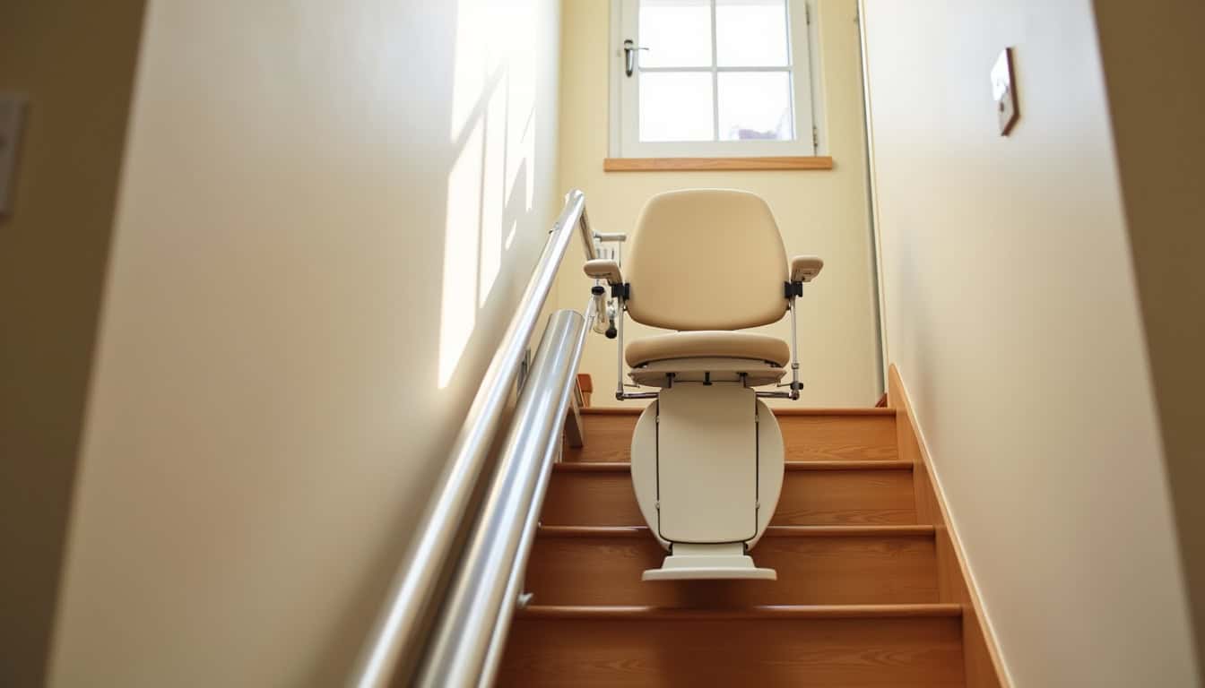Monte-escalier nouvellement installé en fonctionnement dans une maison