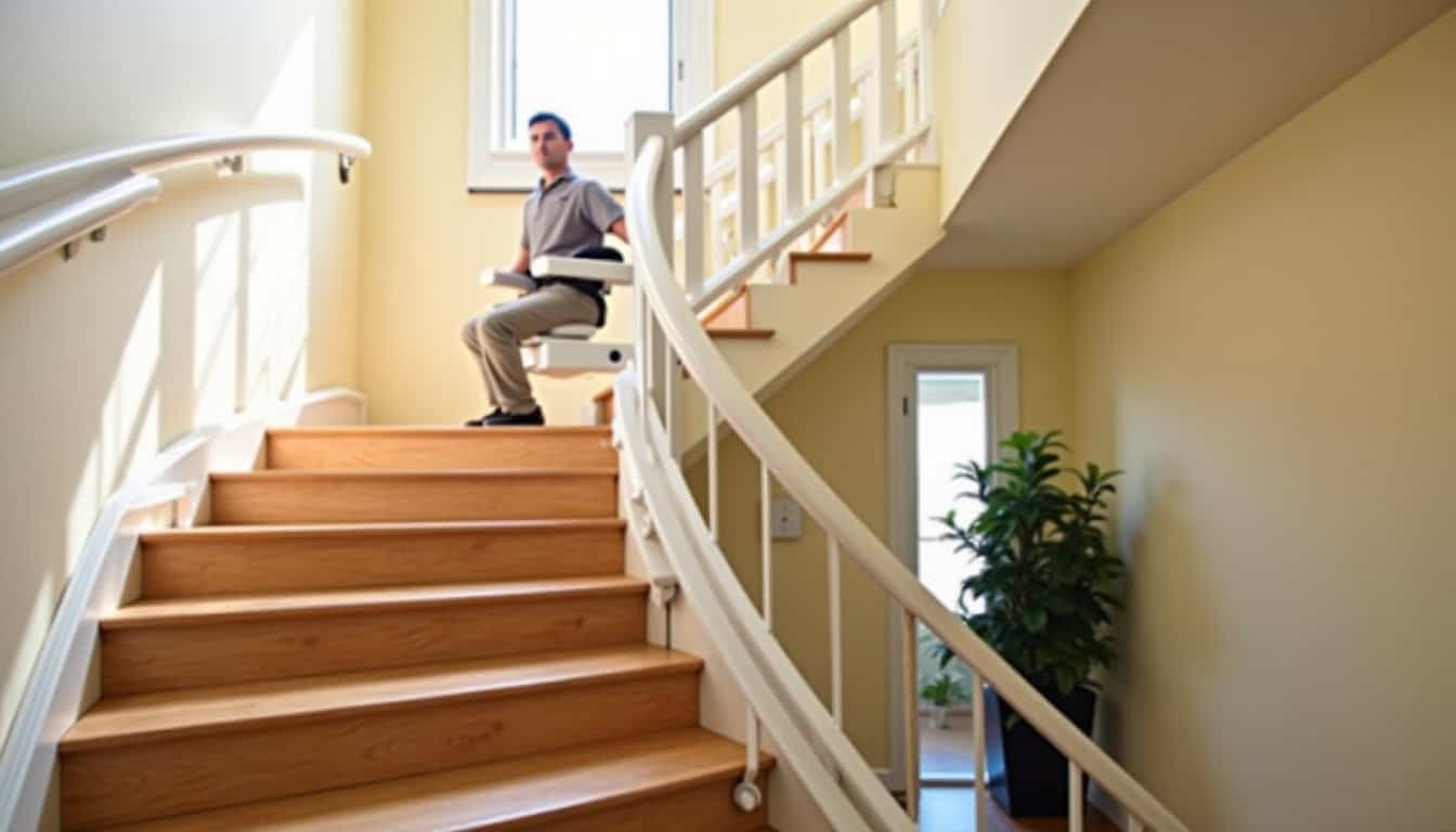 Monte-escalier tournant en cours d