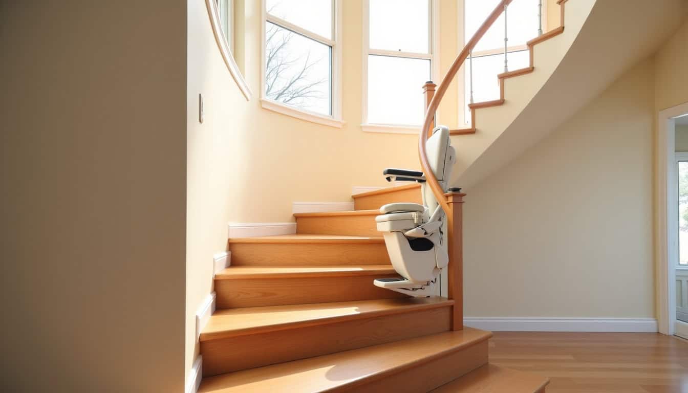Monte-escalier tournant en cours d