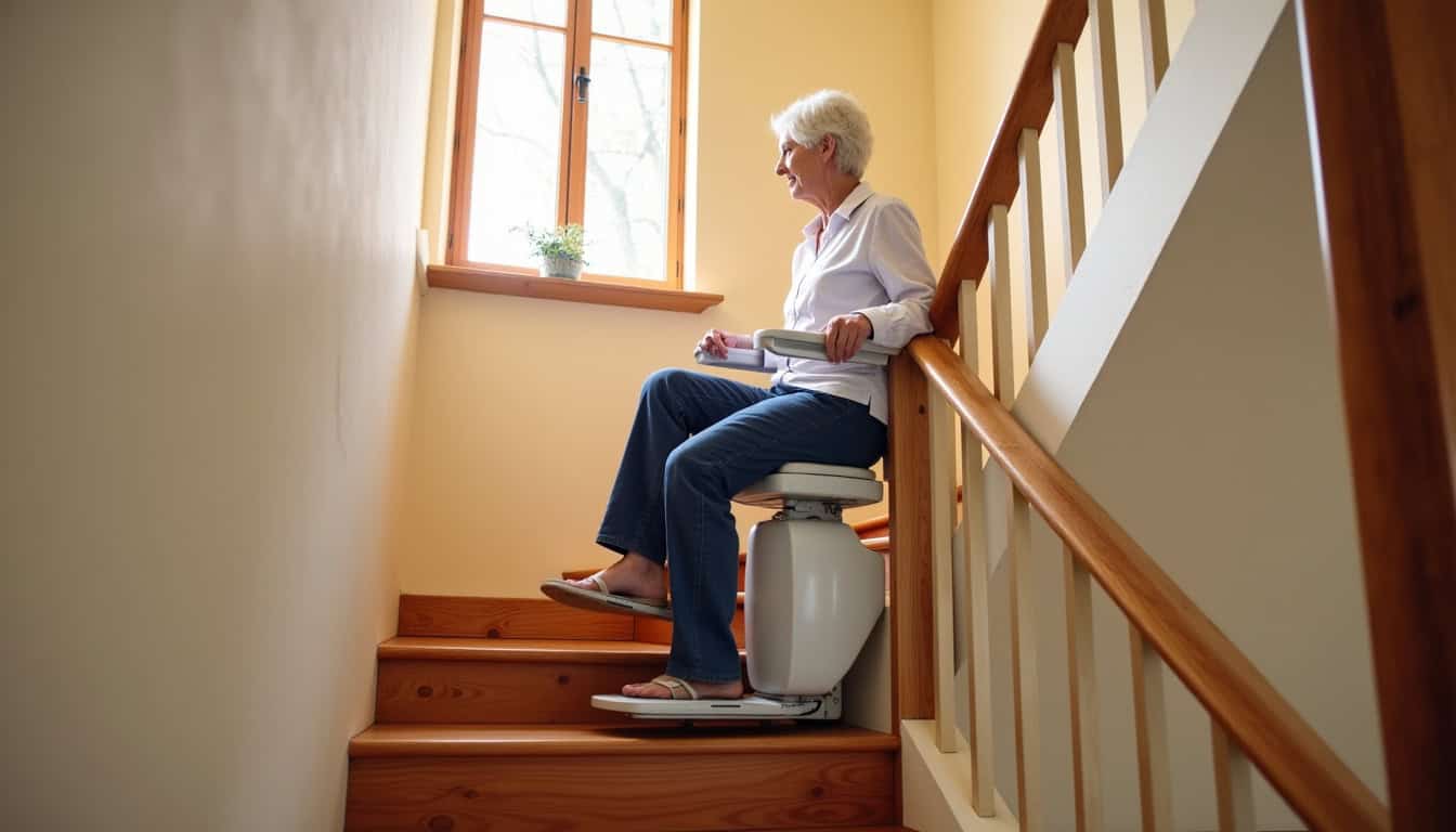 Monte-escalier tournant en cours d’utilisation dans une maison à Privas