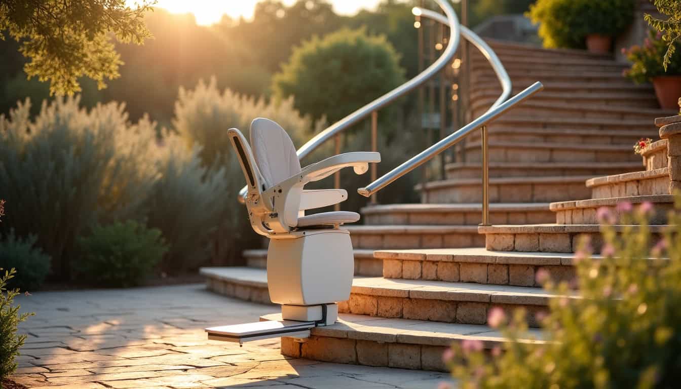 Monte-escalier tournant extérieur installé à Carpentras avec accès en colimaçon au jardin