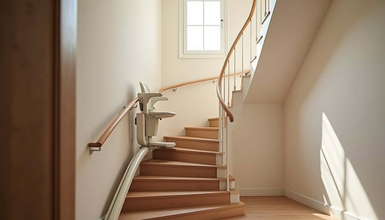 Monte-escalier tournant installé dans un escalier avec virage à Nantua