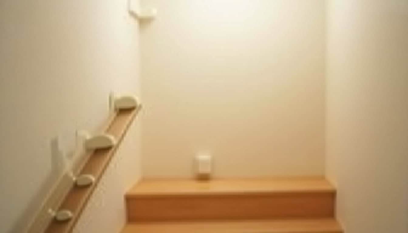 Monte-escalier tournant installé dans un escalier avec virage, montrant le rail sur mesure adapté à la configuration complexe d