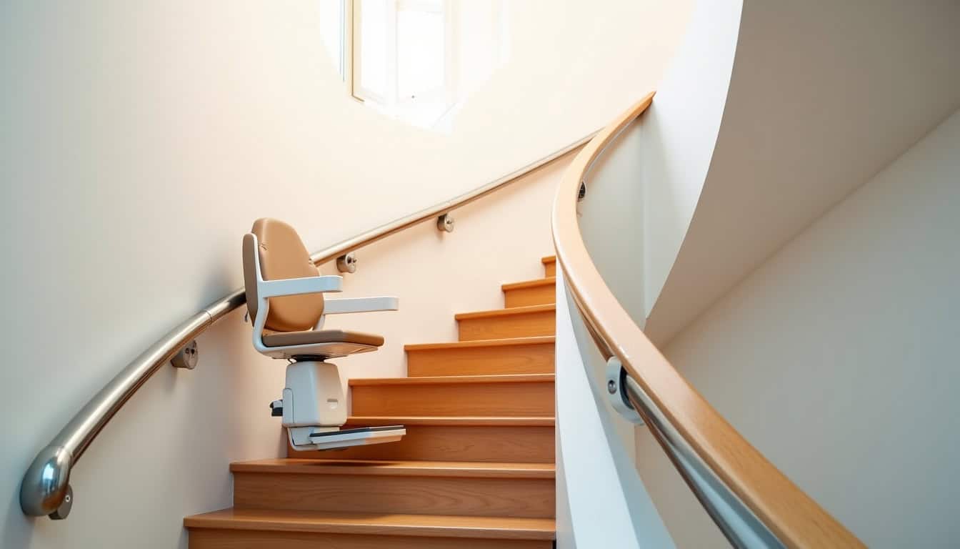 Monte-escalier tournant installé dans un escalier en colimaçon à Épinal