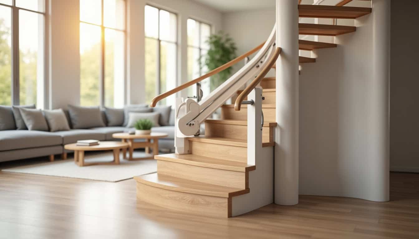 Monte-escalier tournant installé dans un escalier en colimaçon, intérieur d