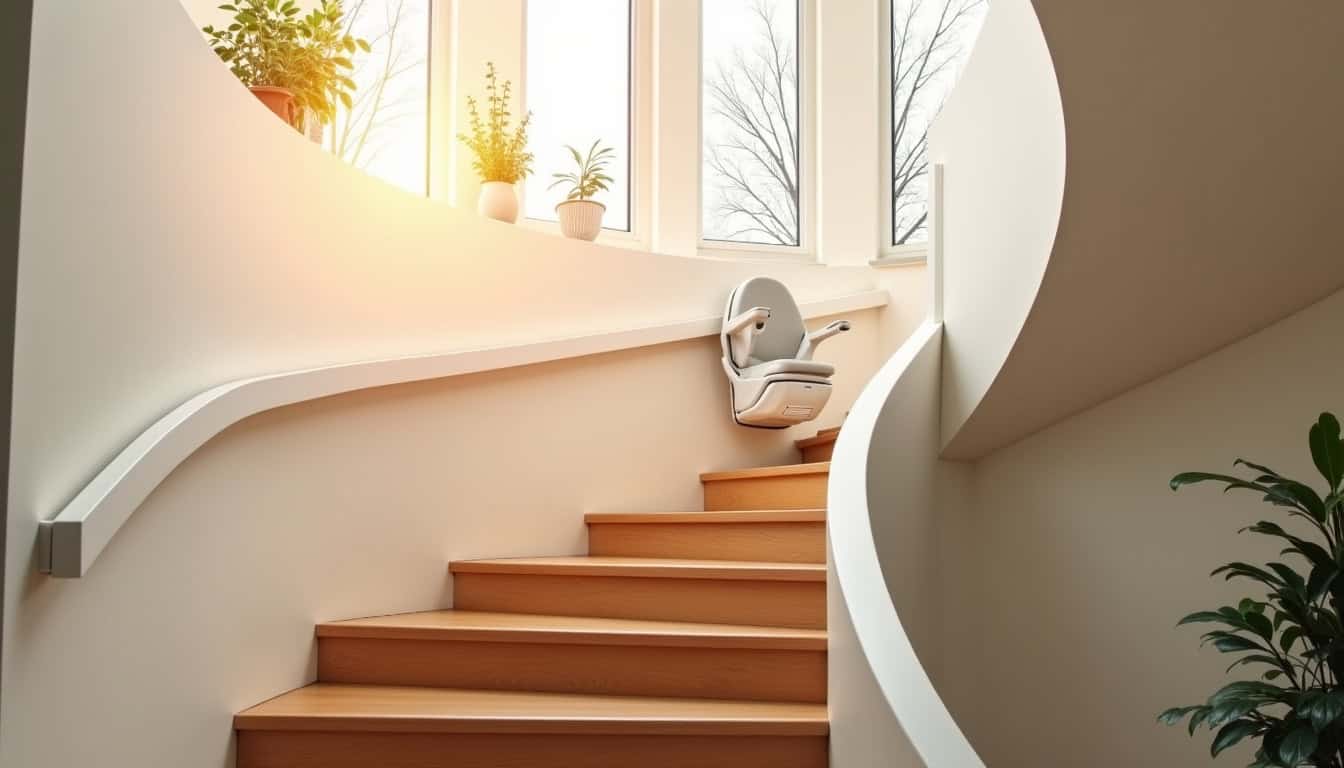 Monte-escalier tournant installé dans un escalier intérieur à Paray-Vieille-Poste