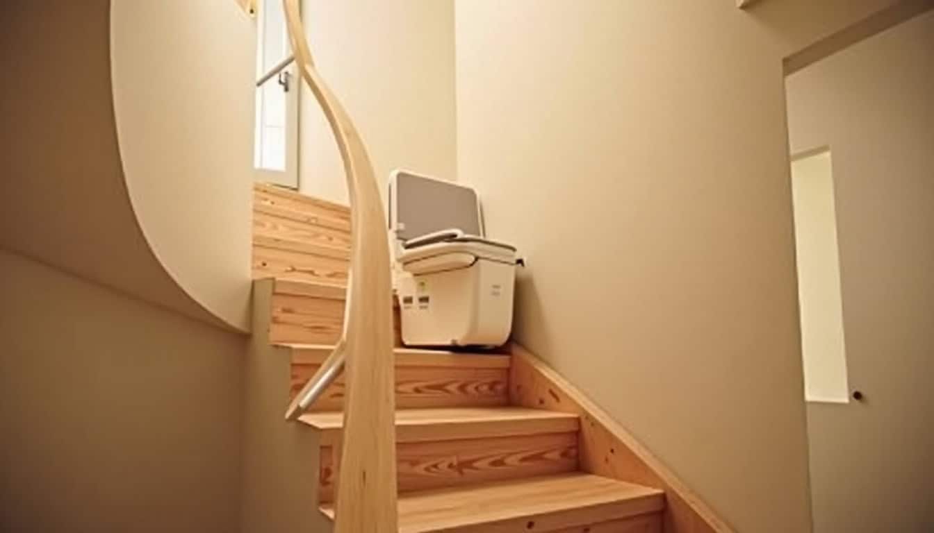 Monte-escalier tournant installé dans un escalier intérieur à Plouay